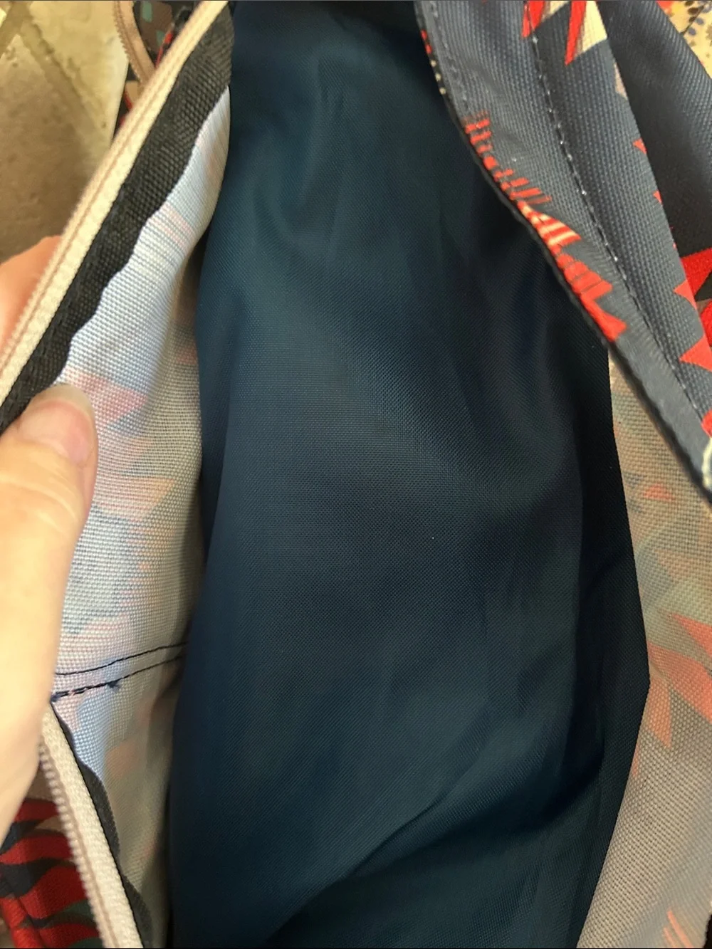 Kavu Navy Sling Backpack with Red & Teal Aztec Print VGUC